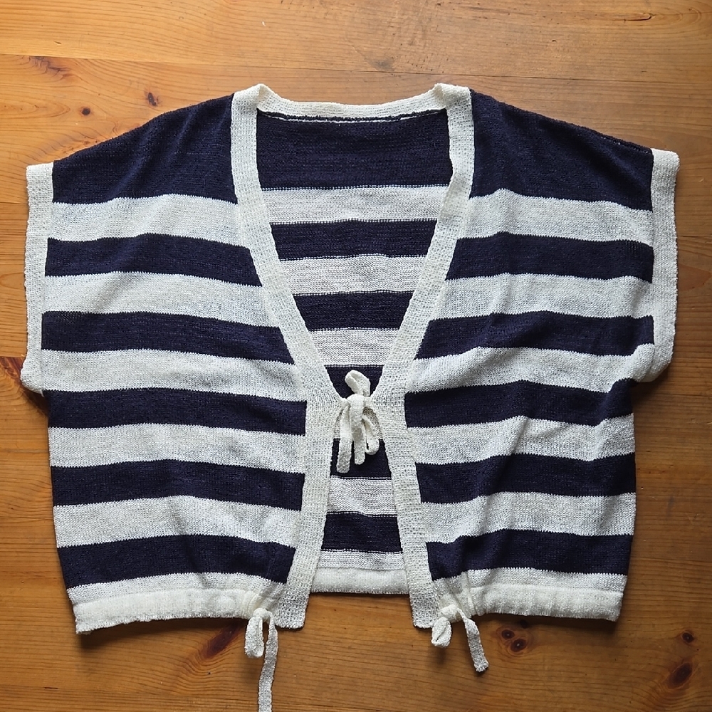 Cider Striped Navy White Knit Front- tie Cardigan Coastal Nautical Preppy XXXL